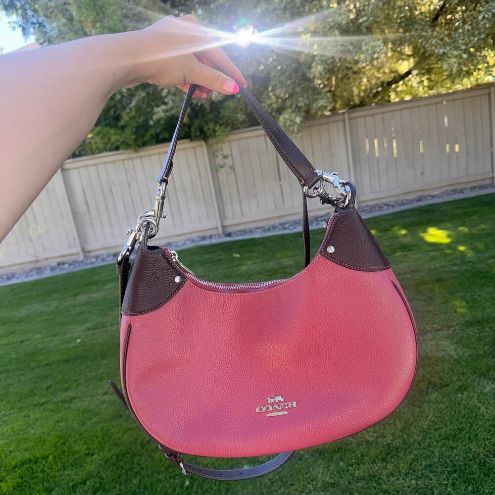 Coach Mara Pink Brown Pebbled Leather Crossbody Shoulder Bag Purse CJ864